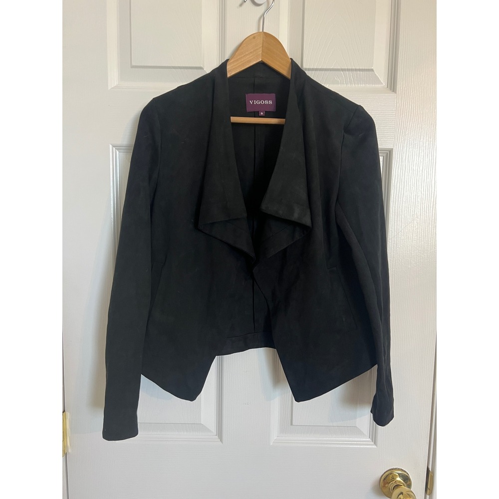 Vigoss Black Waterfall Cape Jacket Draped Open Front Minimalist S